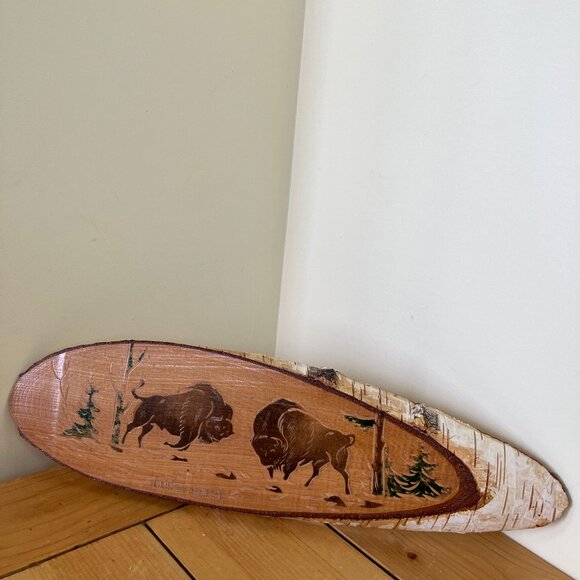 Forest Bison Buffalo Folk Art on Birch Wood Vintage Brest Belarus Souvenir - Picture 3 of 6